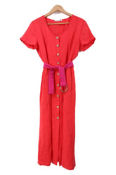 שמלת כפתורים חדשה באדום- M-L